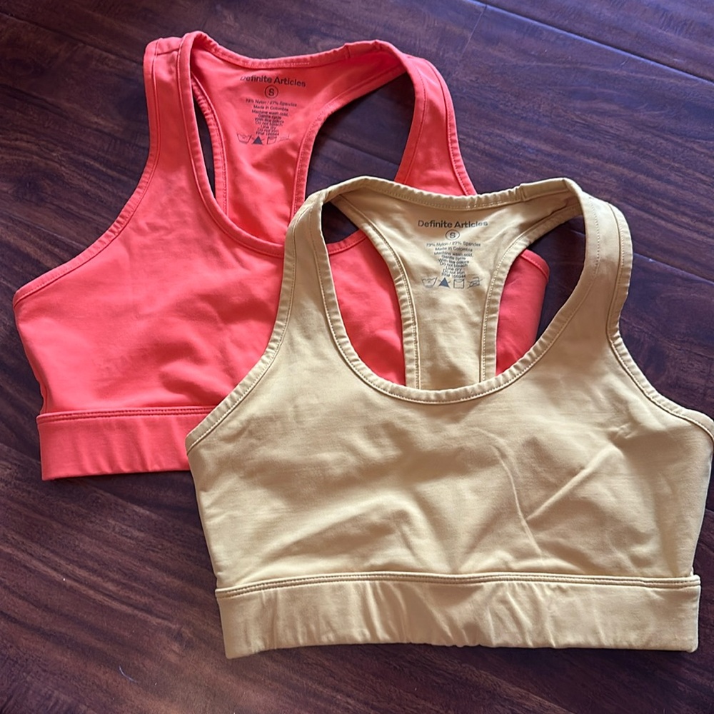 Yellow and orange sports bras